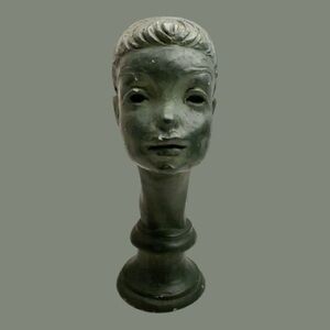 Vintage Fred Press Bust Sculpture Ballerina Woman Mid-Century Green Chalkware